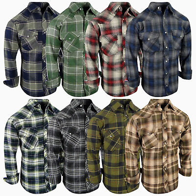 #ad Plaid Flannel Shirt Snap Up Western Style Mens Flap Chest Pockets New Colors b