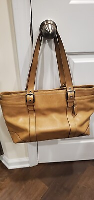 #ad Brown tan Leather Coach Shoulder Bag
