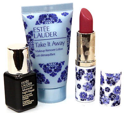 #ad Estee Lauder Cosmetic Lot Makeup Remover Night Repair Serum Full Size Lipstick