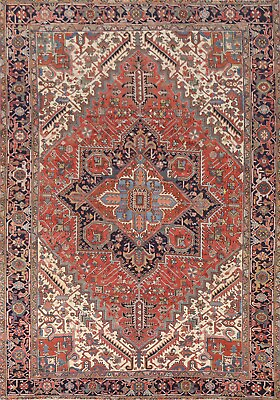 #ad Antique Heriz Serapi Geometric Living Room Rug 9#x27;x12#x27; Hand knotted Wool Carpet