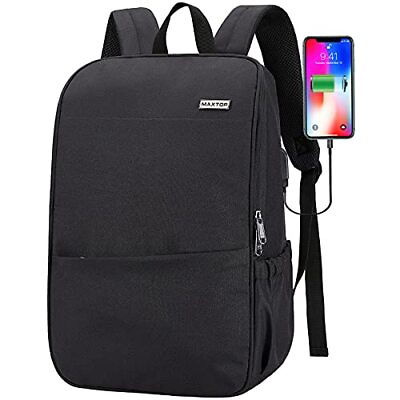 #ad Deep Storage Laptop Backpack with USB Charging Port Water Resistant Black