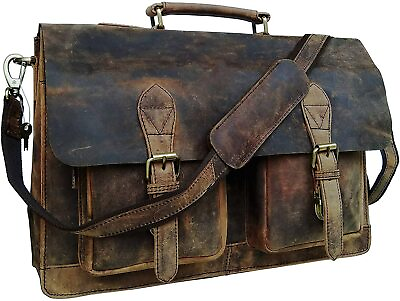 #ad 18 Inch Vintage Computer Leather Laptop Messenger Bags for Men rustic brown
