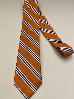 #ad Chaps Mens Necktie Orange With Blue And white Stripe Designer Work Casual