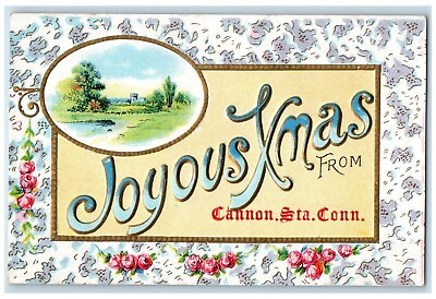 #ad c1910 Joyous Xmas Christmas Cannon Station Connecticut Embossed Vintage Postcard