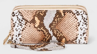 #ad A New Day Designs Reptile Snake Skin Design Double Zip Wallet Clutch 8x4”