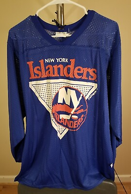 #ad New York Islanders NHL Majestic Vintage Blue Team Logo Large Mesh Jersey