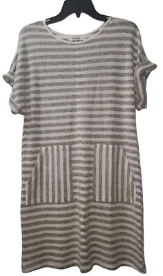 #ad Belinda Dress Small Soft Gray amp; White Strips