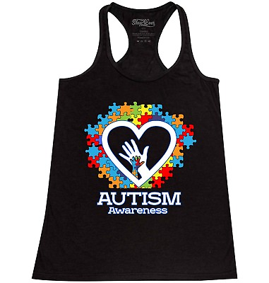 #ad Autism Awareness Heart Hand Puzzle Racerback Tank Top Support Autism Mom Tanks