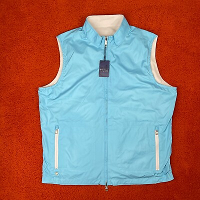 #ad PETER MILLAR Vest Men#x27;s MEDIUM Blue Gray Crown Crafted Thermal Block Reversible