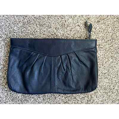 #ad Vintage Antonia designs genuine leather navy blue clutch evening bag
