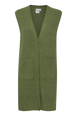 #ad ICHI Knitted Chunky Knit Sleeveless Long Cardigan Small UK 10 Dusty Green RRP£49