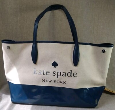 #ad Kate Spade New York Natural amp; French Navy Street Canvas Tote