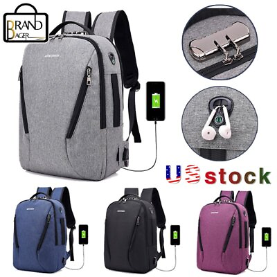 Men Laptop Backpack Anti Theft Lock USB Charging Port Business Travel School Bag