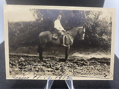 #ad Vintage Postcard Man On Horse A9