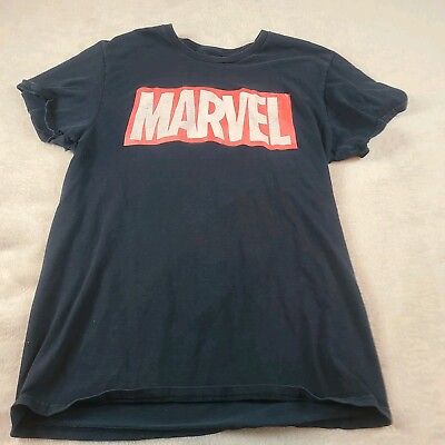 #ad Marvel Mens Adult Small Blue Red White Logo Casual T Shirt