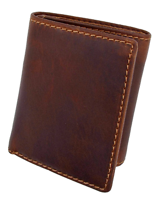 #ad RFID Blocking Brown Vintage Leather Men#x27;s Trifold Center Flap Wallet