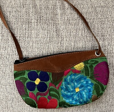 #ad Bright Colors Embroidered Purse With Leather Accents