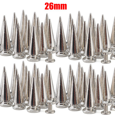 #ad 26mm Punk Cone Metal Spikes Rivets Studs Screw Back for Clothing Jacket Leather