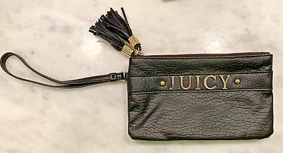 #ad JUICY COUTURE Women#x27;s BLACK WRISTLET Clutch DOUBLE COMPARTMENT with TASSELS