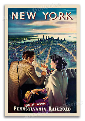 #ad 1950s New York Vintage Travel Poster Pennsylvania Railroad 16x24