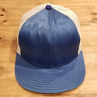 #ad Vintage AJD Super Satin Blank Trucker Hat Cap Snap Back Made USA Blue White