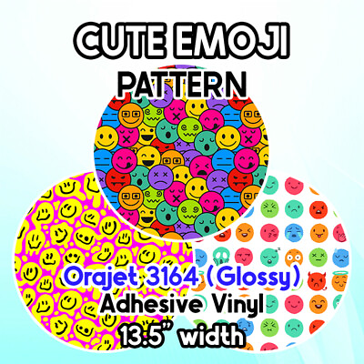 #ad Cute Emoji Smiley Face Patterned Adhesive Vinyl 13.5quot; ROLL **FREE SHIPPING**