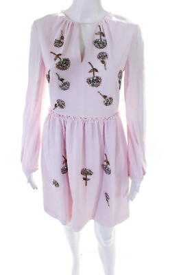 #ad Dice Kayek Women#x27;s Long Sleeve With Rhinestone Beaded Flower Dress Pink Size 36