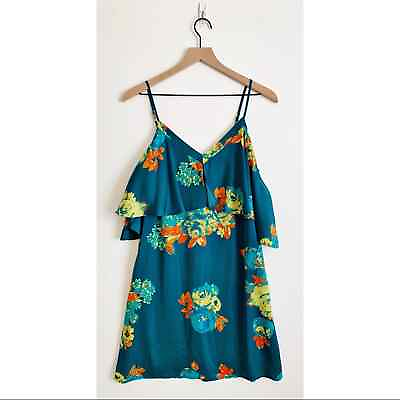 #ad 19 Cooper Floral Print Cold Shoulder Mini Dress Blue Multi Size M Ruffle V Neck