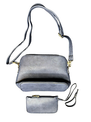 #ad Navy Blue Convertible Vegan Leather Wallet Purse Wristlet Clutch Crossbody Bag
