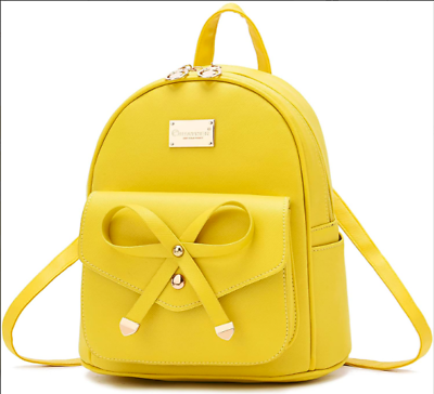 Girls Bowknot Cute Leather Backpack Mini Backpack Purse for Women Yellow