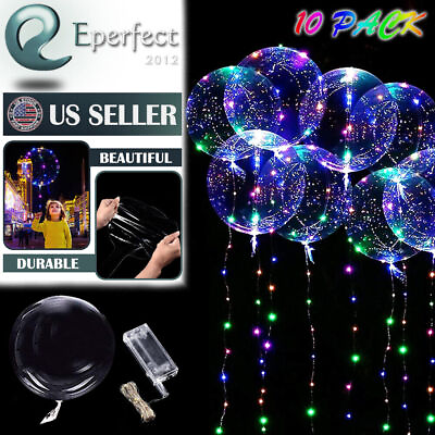 #ad 10 Pack LED Light Up BoBo Balloons 20quot; Party Birthday Transparent Bubble Balloon