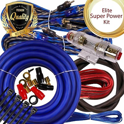 #ad Complete 4 Channels 2000W 4 Gauge Amplifier Installation Wiring Kit Amp PK2 Blue