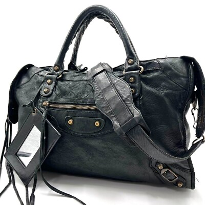 #ad BALENCIAGA City 115748 2way handbag shoulder bag leather Black Free Shipping