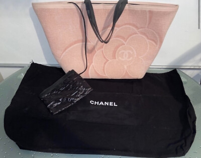 #ad AUTHENTIC CHANEL Camellia Pink Velour amp; Leather Beach Pool Tote Bag💗