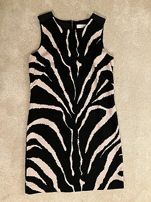 #ad LOFT Womens Above Knee Sheath Dress Black Tan Zebra Design Size 6 Full Zip Back
