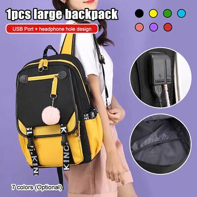 #ad Large School Bags for Teenage Girls USB Port Canvas Schoolbag Student Book Bag