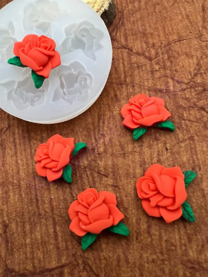 #ad Roses with leaves silicone mold Flowers mold plants molds for Fondant Resin wax