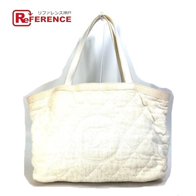 #ad CHANEL Beach Bag Pile CC Coco Mark Shoulder Bag Shoulder Tote Bag Cotton White