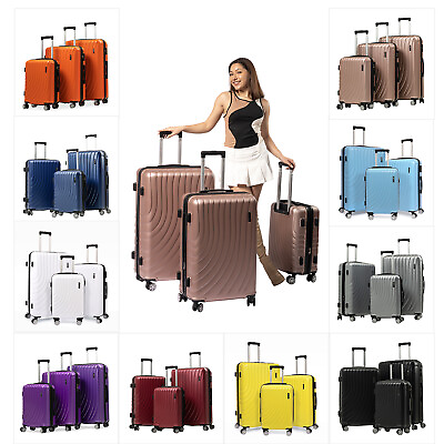 #ad Luggage 3 Piece Set Expandable ABS Suitcase with Double Spinner Wheels TSA Lock