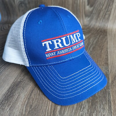 #ad Embroidered Trump Make America Great Again Hat Adjustable Mesh Cap Blue White