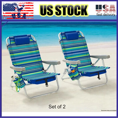 #ad 2 Pack Reclining Beach amp; Event Lay Flat Backpack Chair Outdoor Camping US