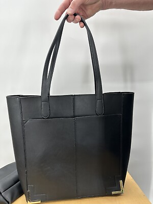 #ad Madison West Shoulder Handbag Bag In Bag Vegan Leather Black Tote Bag EUC