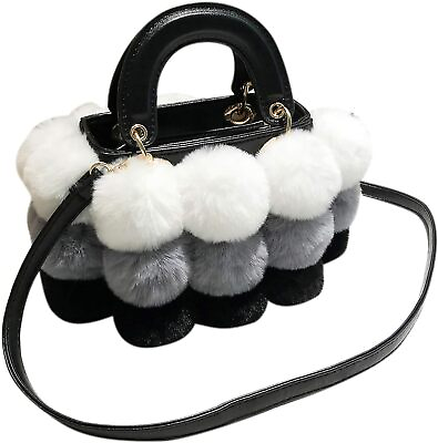 #ad QZUnique Plush Bucket Handbag Faux Fur Drawstring Fluffy Crossbody Bag Handle Sh