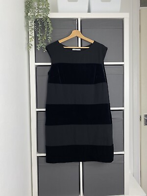 #ad Per Una Velvet Stripe Tunic Shift Dress Fits UK 16 Black Lined Evening Occasion