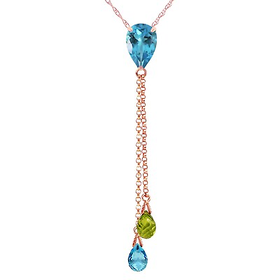 #ad 14K. SOLID GOLD NECKLACE WITH BLUE TOPAZ amp; PERIDOT Rose Gold