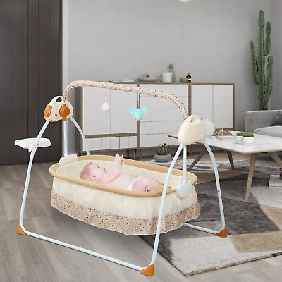 #ad Portable Electric Bluetooth Baby Swing Cradle Bassinet Rocking Crib Infant Bed