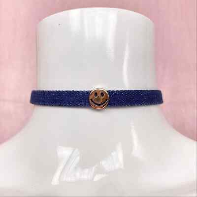 #ad Smiley Face Denim Choker Necklace