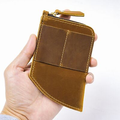 #ad Handmade Front Pocket Leather Pouch for Coin Zipper Card Holder Pocket