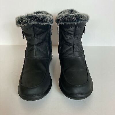 Totes Faux Fur Lined Women#x27;s Size 6 Boots Faux Black Leather Double Ankle Zip.