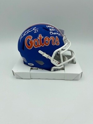 #ad Fred Taylor Signed Florida Gators Blue Speed Mini Helmet #x27;96 Nat Champ Coa Holo